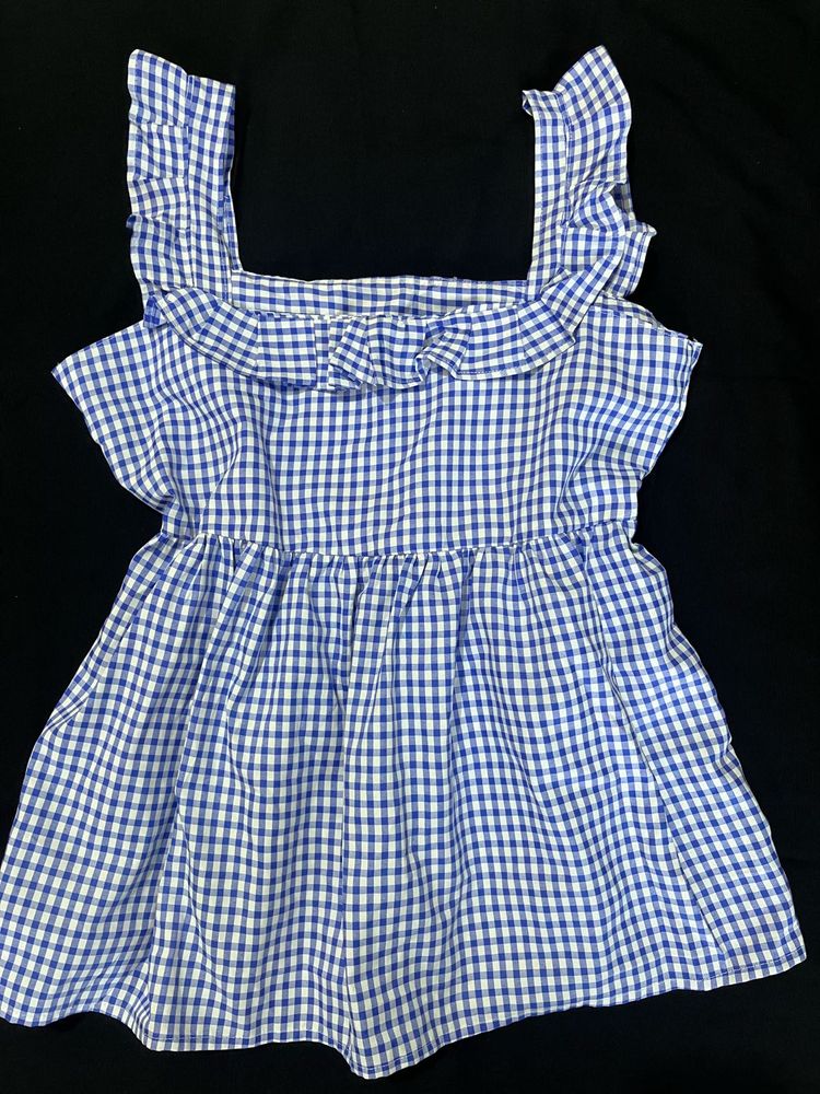 Blue Gingham Ruffled Dress