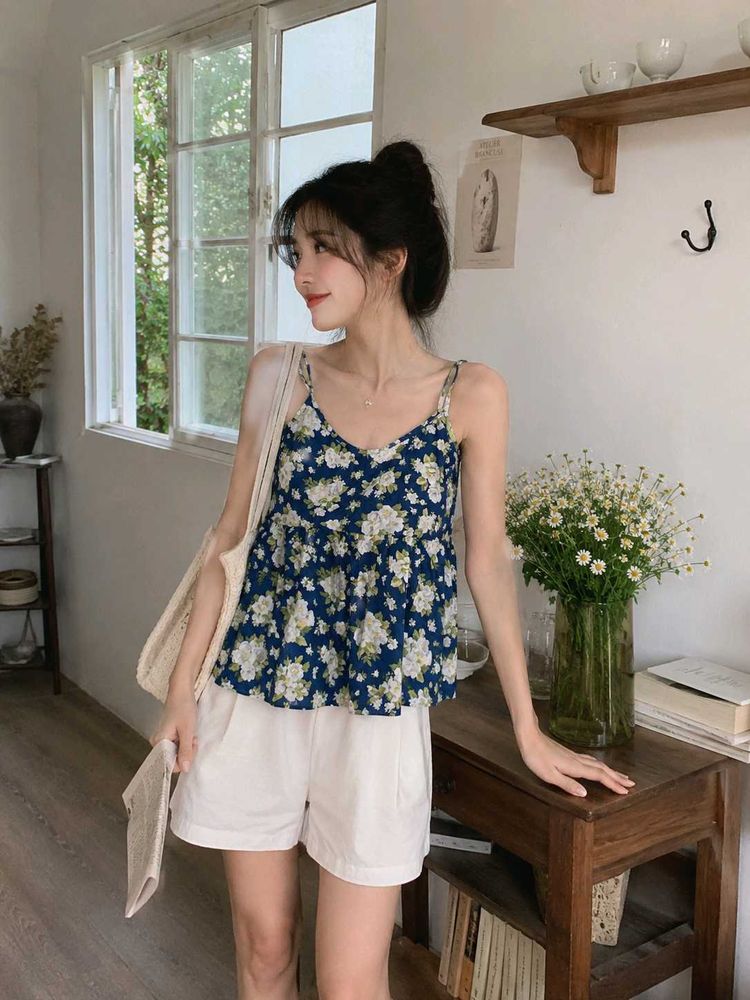 Blue Floral Print Cami Top