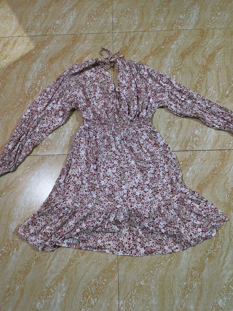 Floral Print Long Sleeve Mini Dress