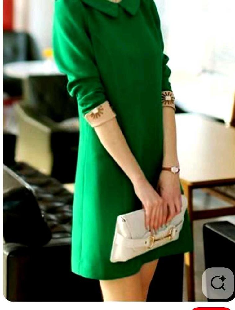 Stylish  Green short Collar Dress
