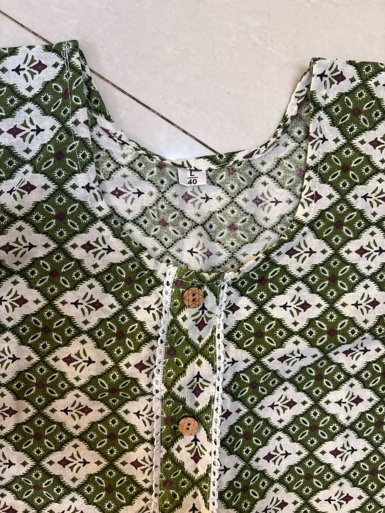 Green Geometric Print Kurta