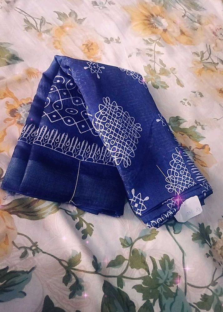 Like New  Blue colour Saree, White Mugulu Cotton G