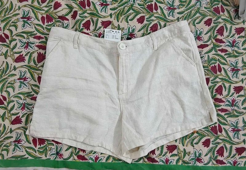 MANGO Chic Cream Linen Shorts