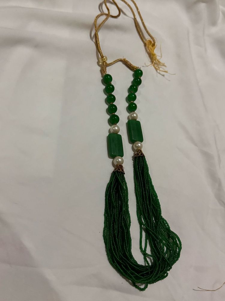 Green Beaded Necklace with Tassels