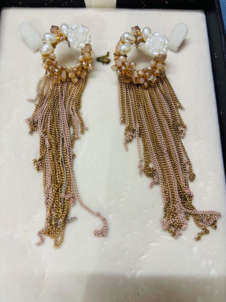 Rose &amp; Pearl Chain Drop Earrings