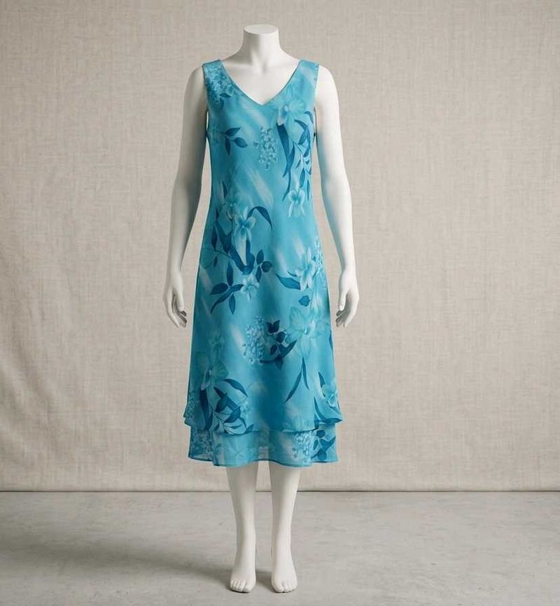 Flowy Blue Floral V-Neck Dress