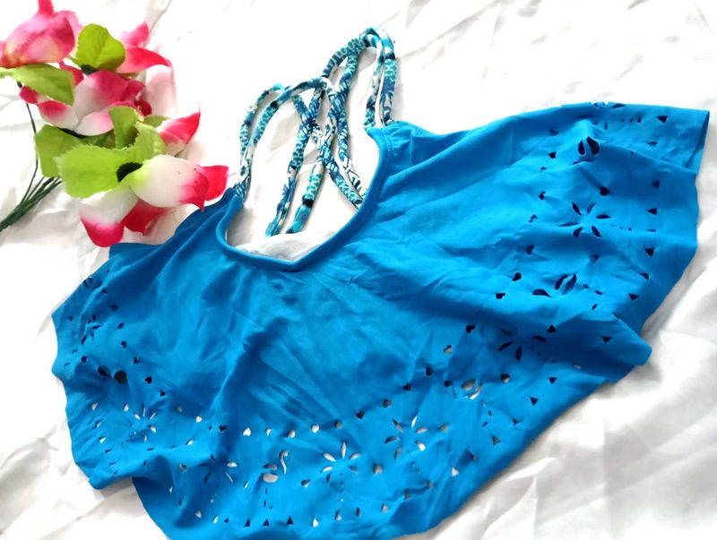 🎀BUY '1' GET '1' FREE Blue Laser Cut Bikini Top