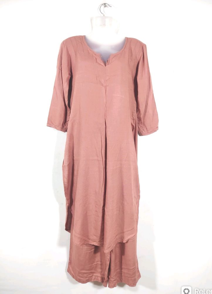 Peach Plain Kurta With Bottom Set (Women's)