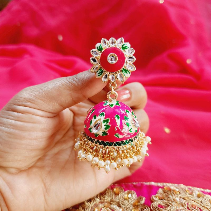 Gorgeous Kundan earrings -Pink