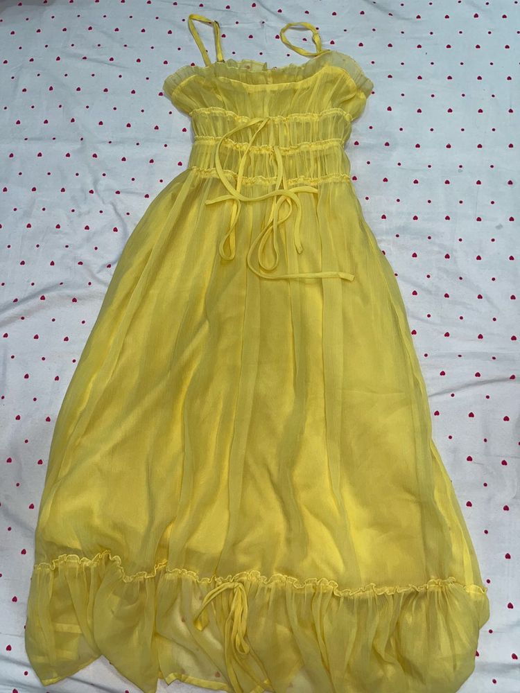 Yellow Ruffle Halter Dress