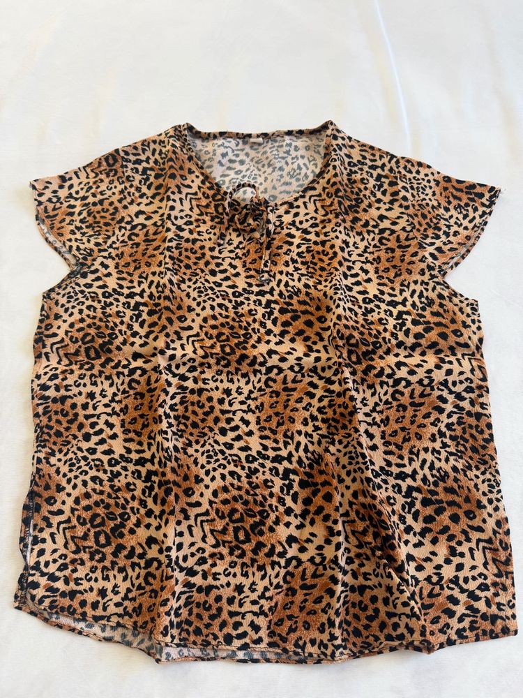 Leopard Print Tie-Neck Top