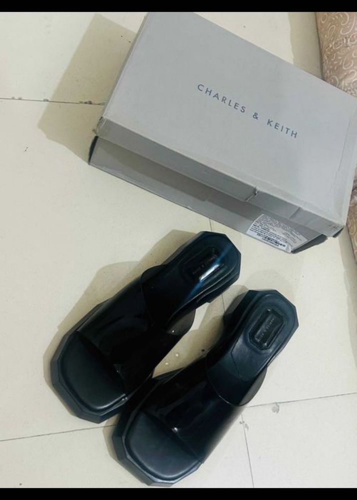 Charles &amp; Keith Black Jelly Slides brand new 37