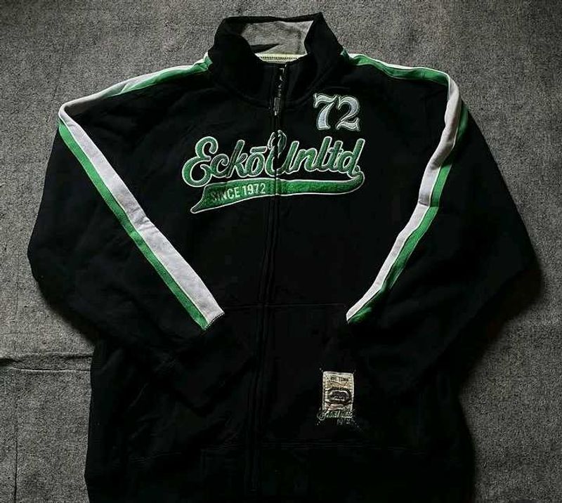 Black Track Jacket with Green Stripes