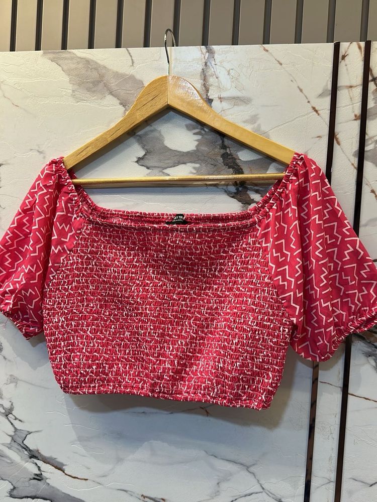Smocked Off-Shoulder Crop Top, Bust- 36