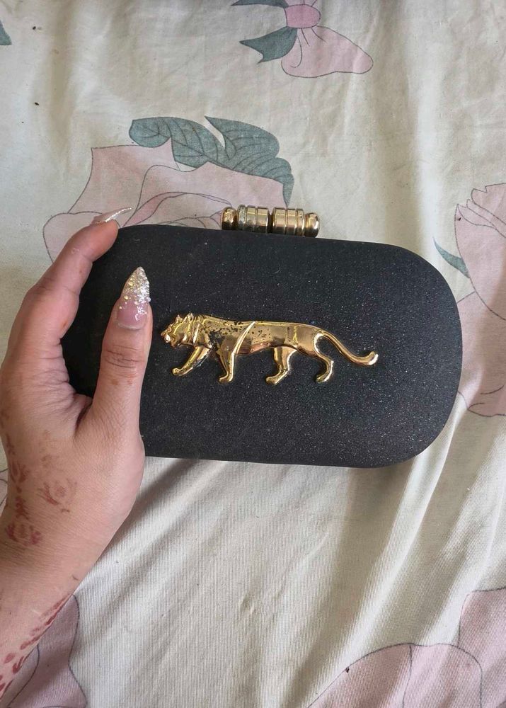 Designer Clutch with Tiger Embellishment