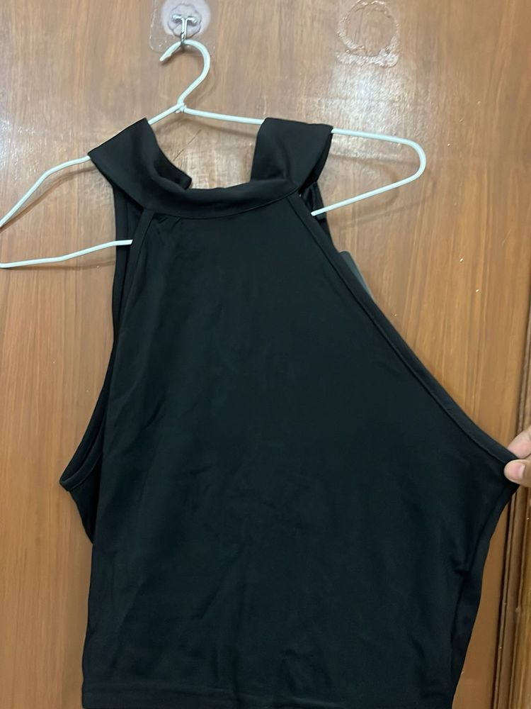 Sleek Black Halter Neck Top
