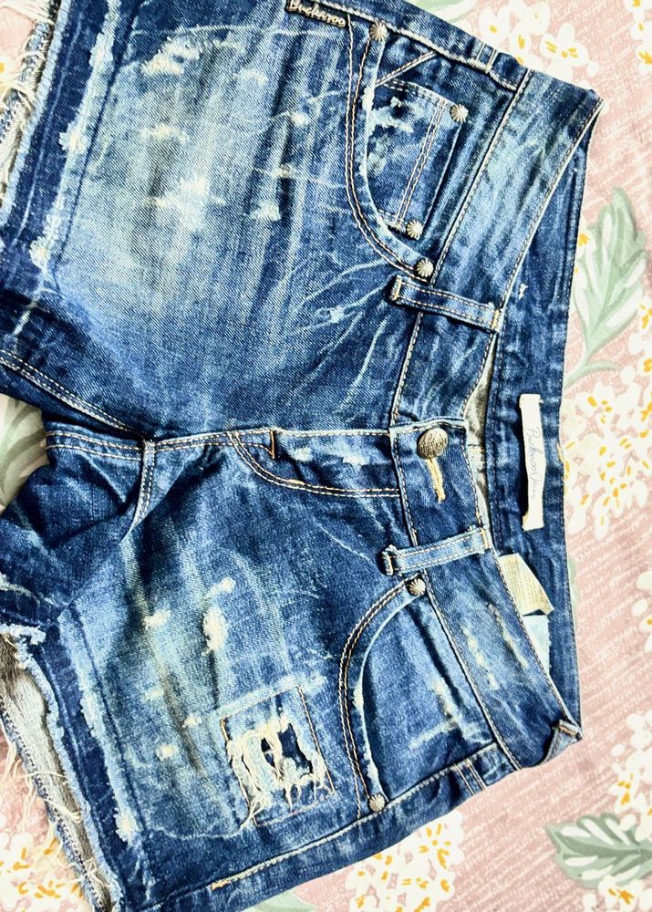 Distressed Blue Denim Shorts