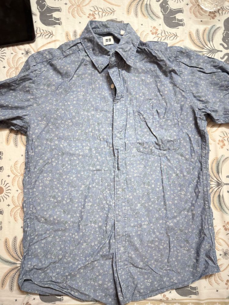 Men's Blue Floral Print Short Sleeve Shirt