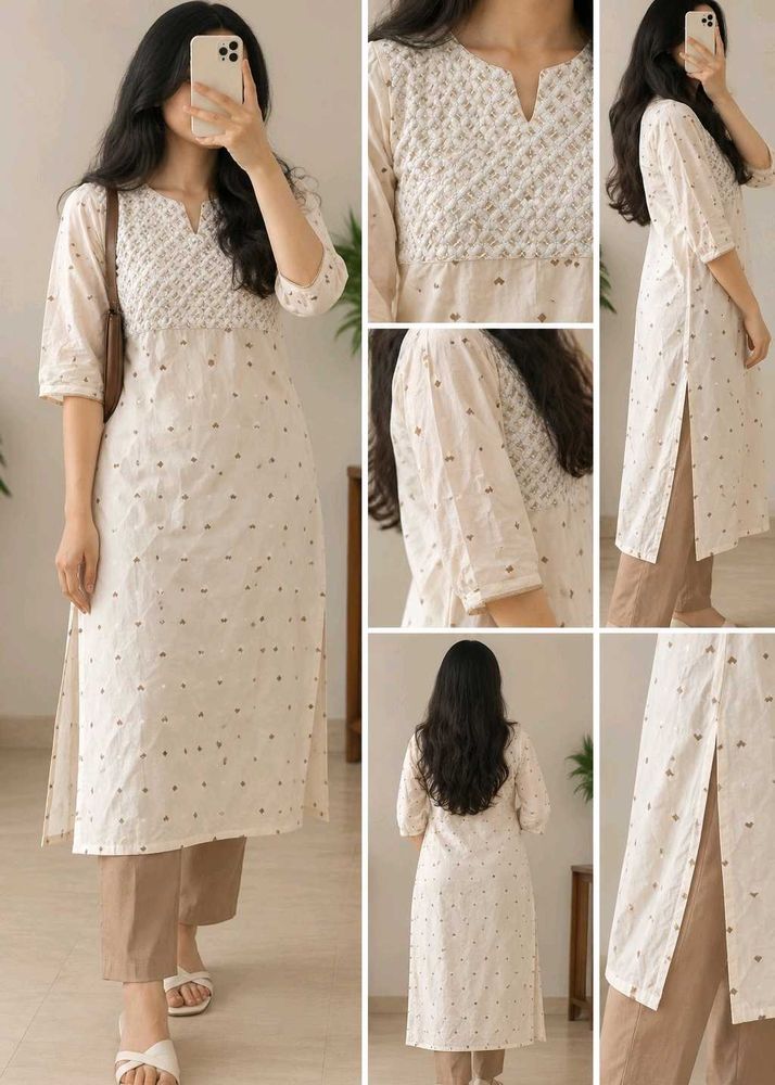 Elegant Cream Kurta with Intricate Embroidery
