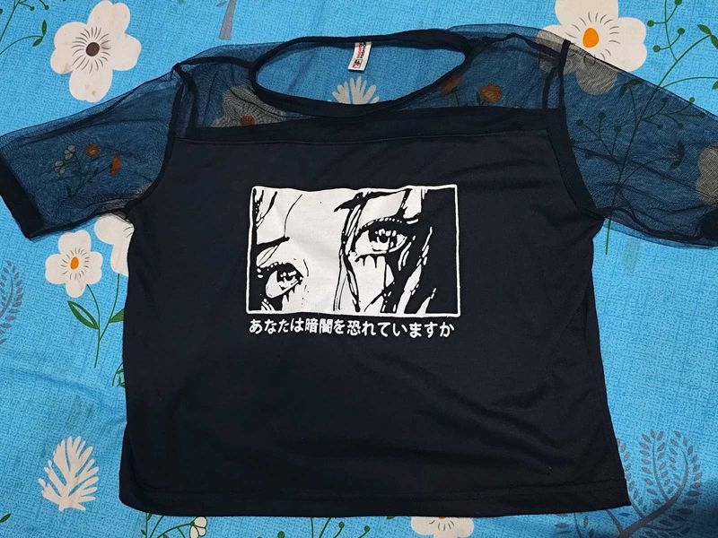 Graphic Print Mesh T-Shirt