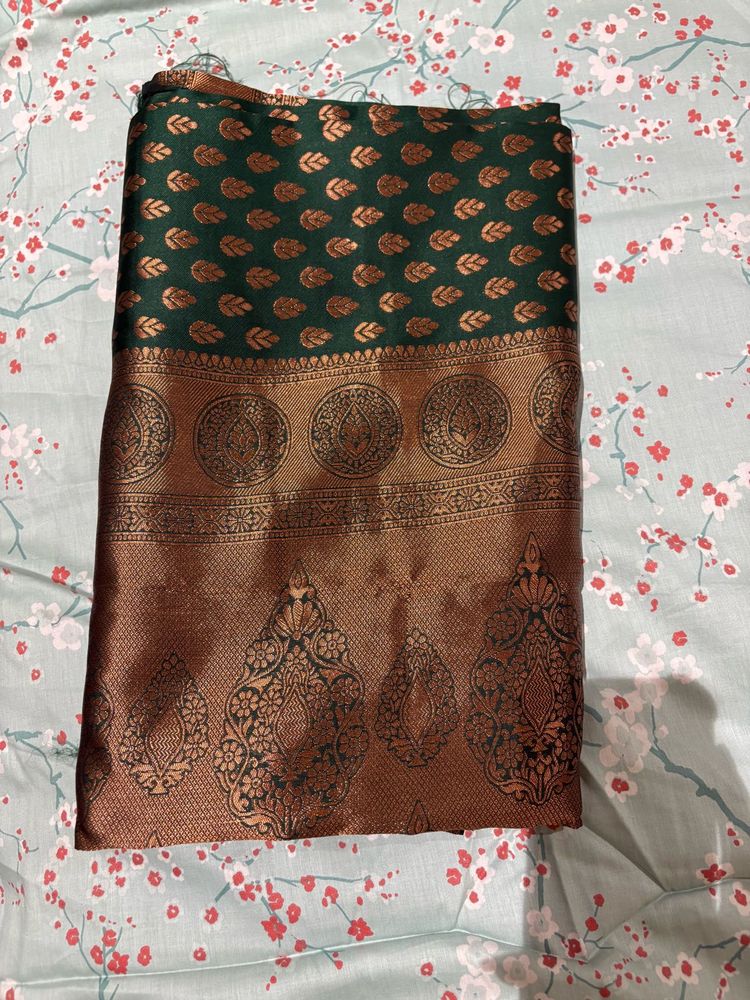 Green &amp; Bronze Silk Jari Saree