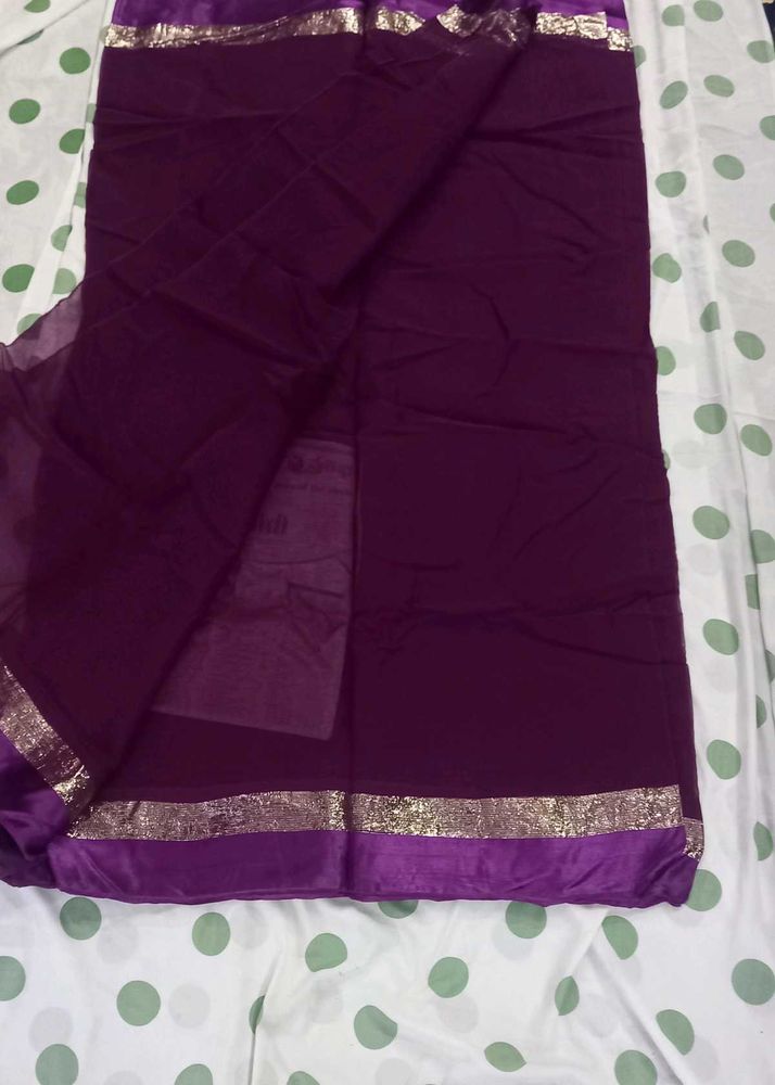 Elegant Purple Saree with Golden Border