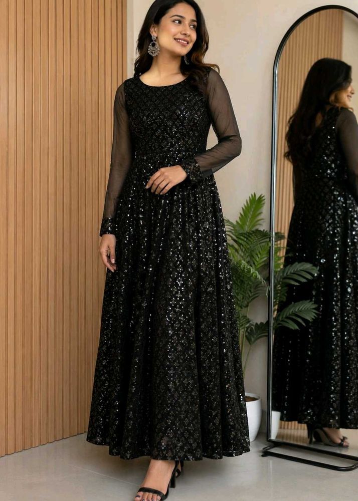 Stunning Black Sequined Anarkali Gown