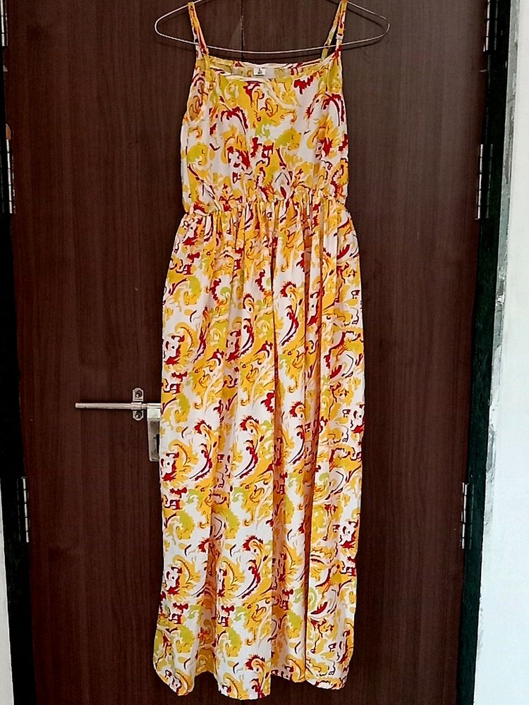 Yellow Floral Spaghetti Strap Dress