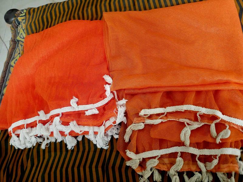 Orange Dupatta with Tassels