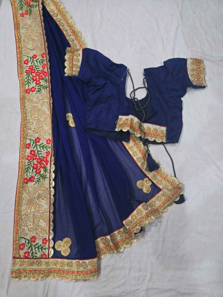Elegant Navy Blue Embroidered Saree