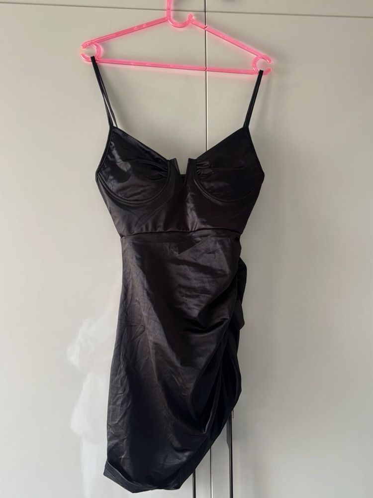 Sleek Black Ruched Mini Dress