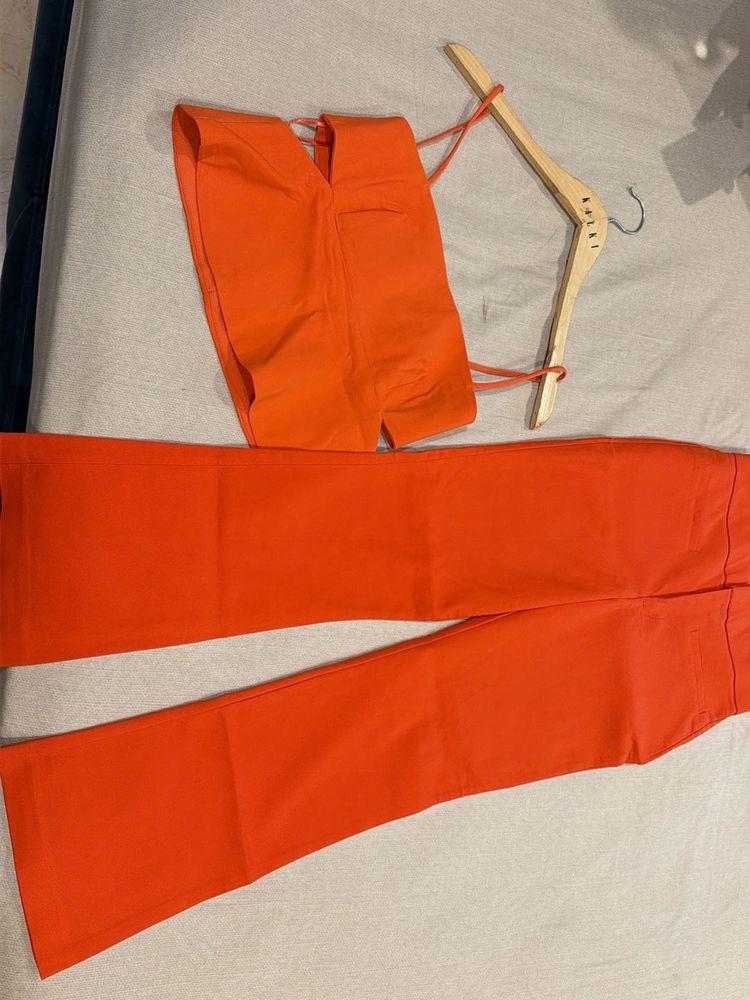Vibrant Orange Cut-Out Top with pants