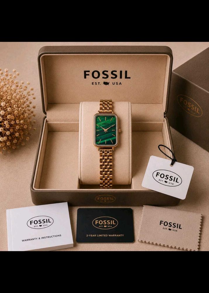 Fossil Rectangular Green Dial Watch
