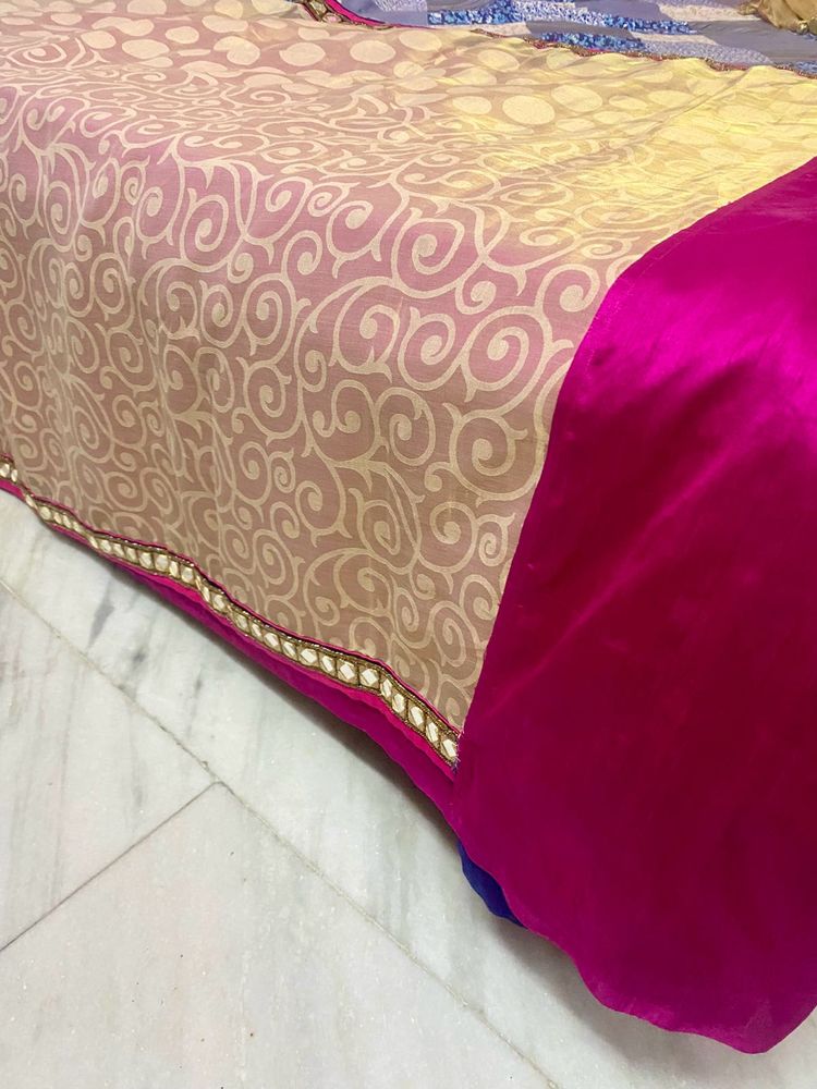 Elegant Saree with mirror work Pink Border