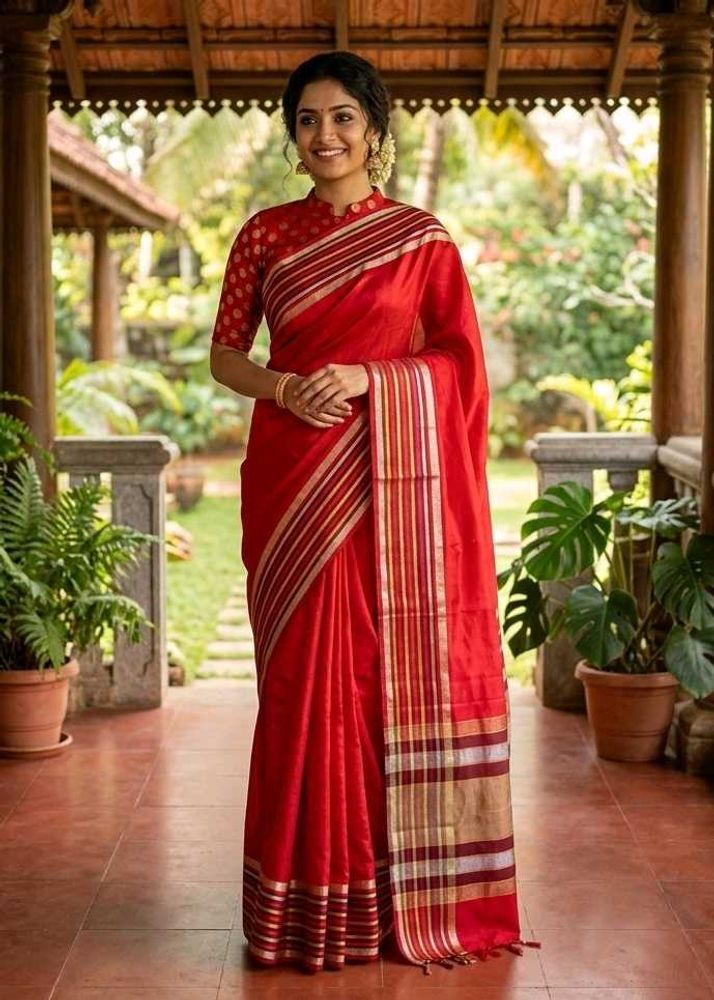Red saree with Polka Dot Blouse