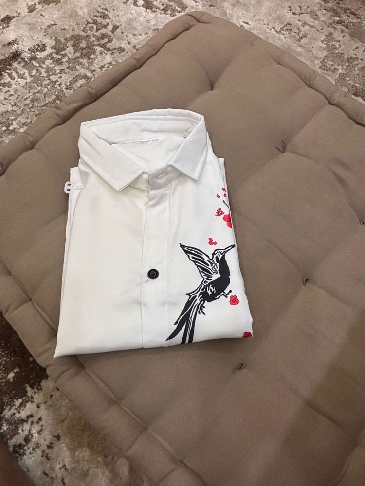White Bird Print Shirt