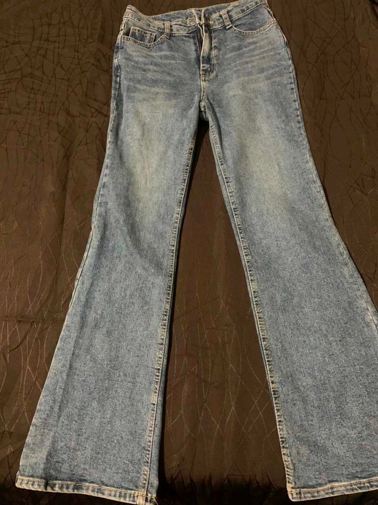 Flared Blue Denim Jeans