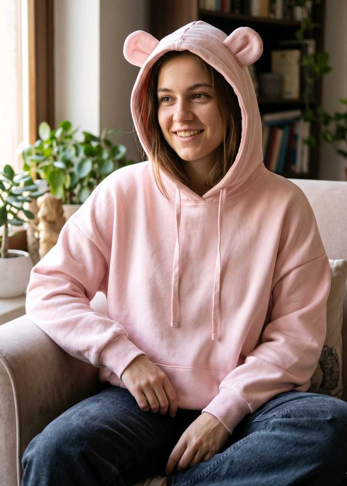 Cute Pink Hoodie with Bear Ears