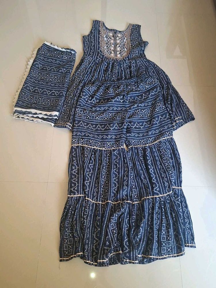 Beautiful Blue Bandhani Kurta Set 2 pair