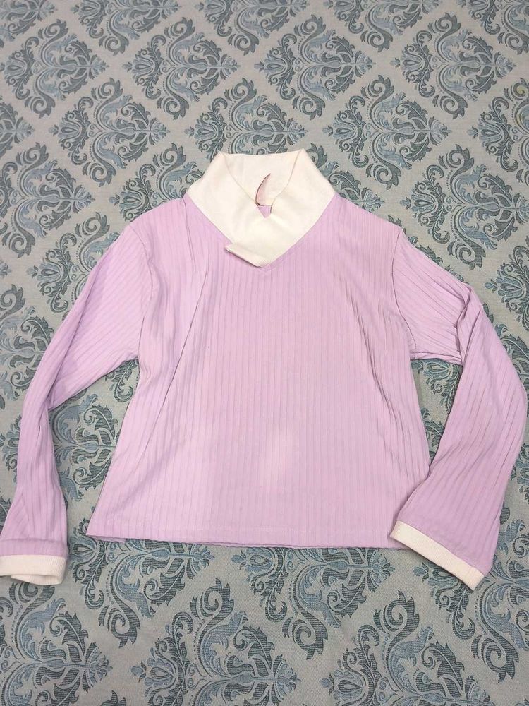 Lavender Ribbed Turtleneck Top
