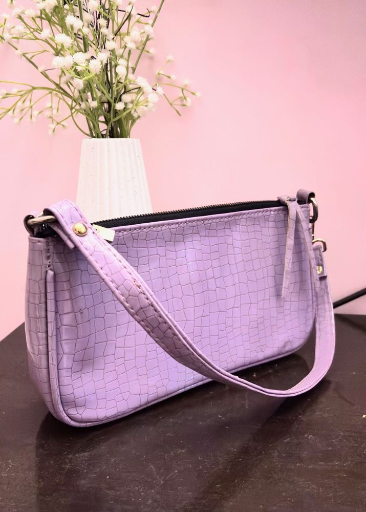Lavender Croc Embossed Shoulder Bag
