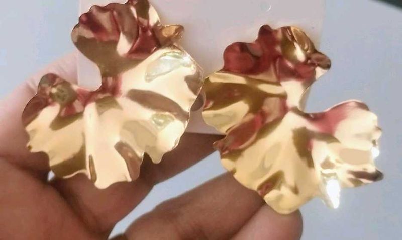 Gold Flower Statement Earrings