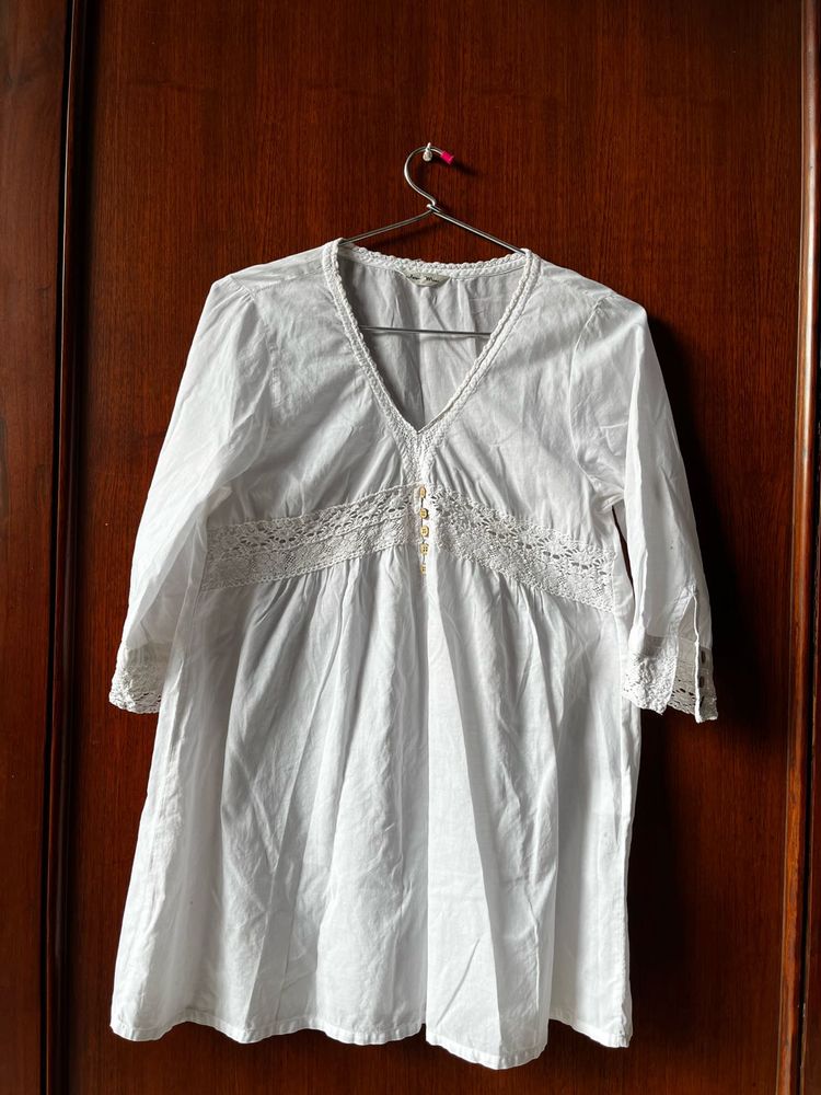 Bohemian White Lace cotton short kurti