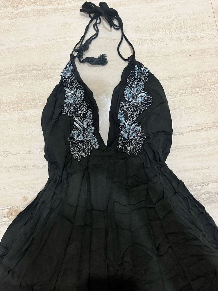 Boho Black Halter Dress