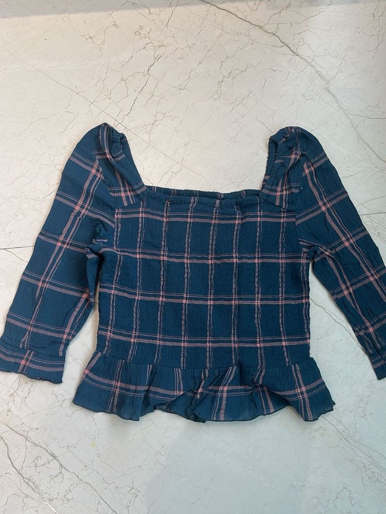 Chic Plaid Square Neck Peplum Top
