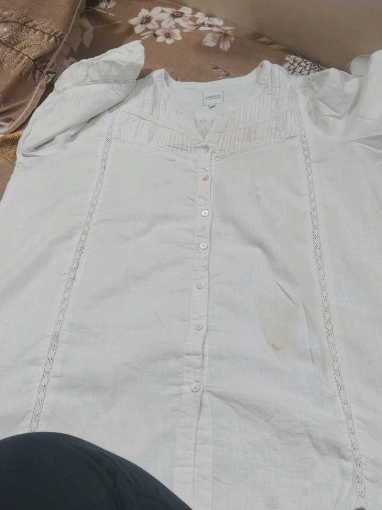 White Lace Trimmed Blouse