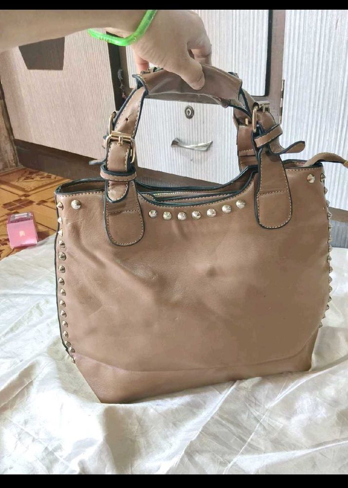 Stylish Studded Tan Handbag