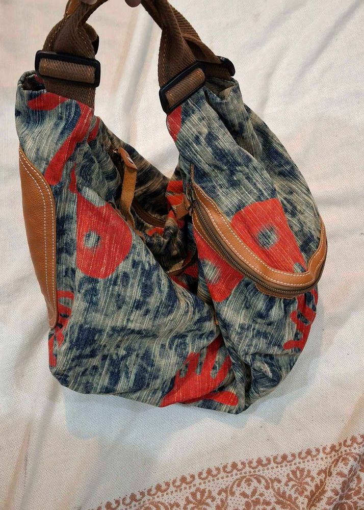 Unique Printed Hobo Bag with Leather Accents