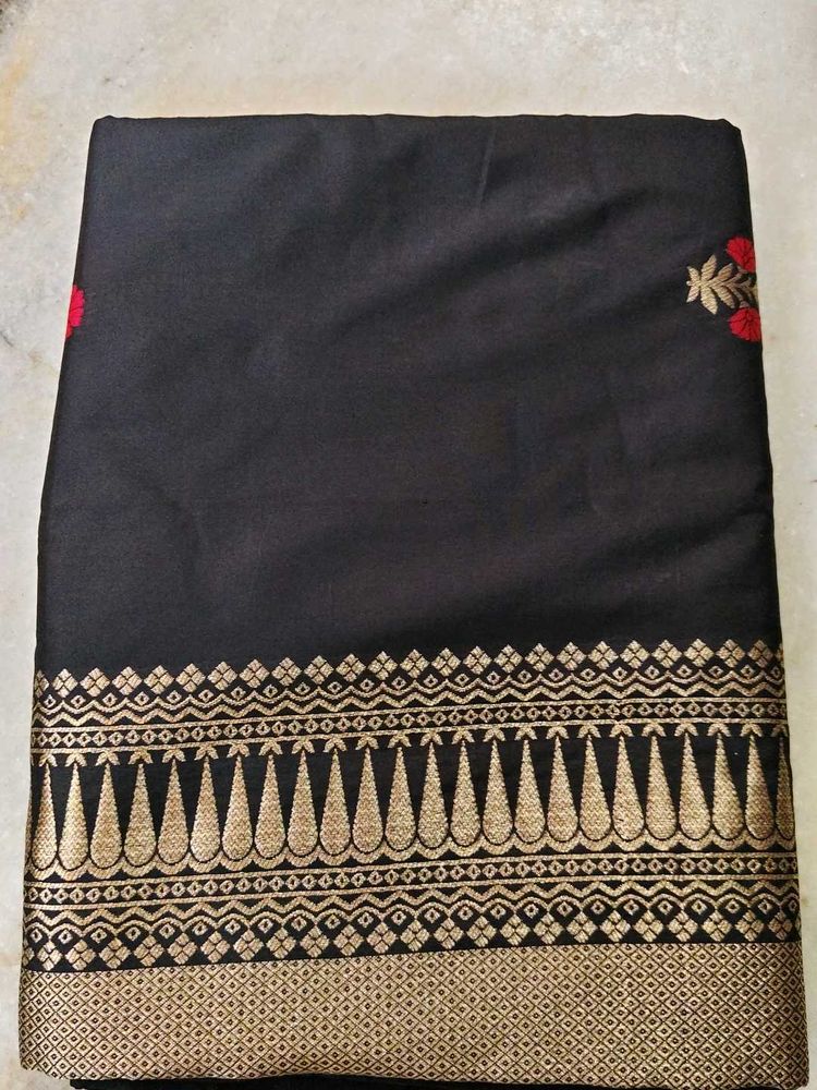 Black Saree with Gold Border