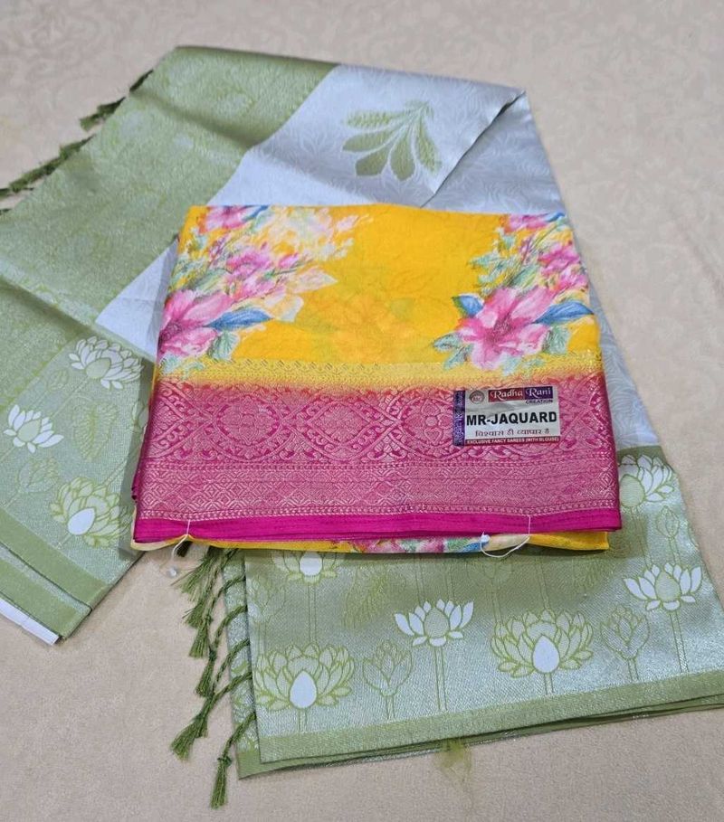 COMBO SAREE  Vibrant Floral with Pink Bor